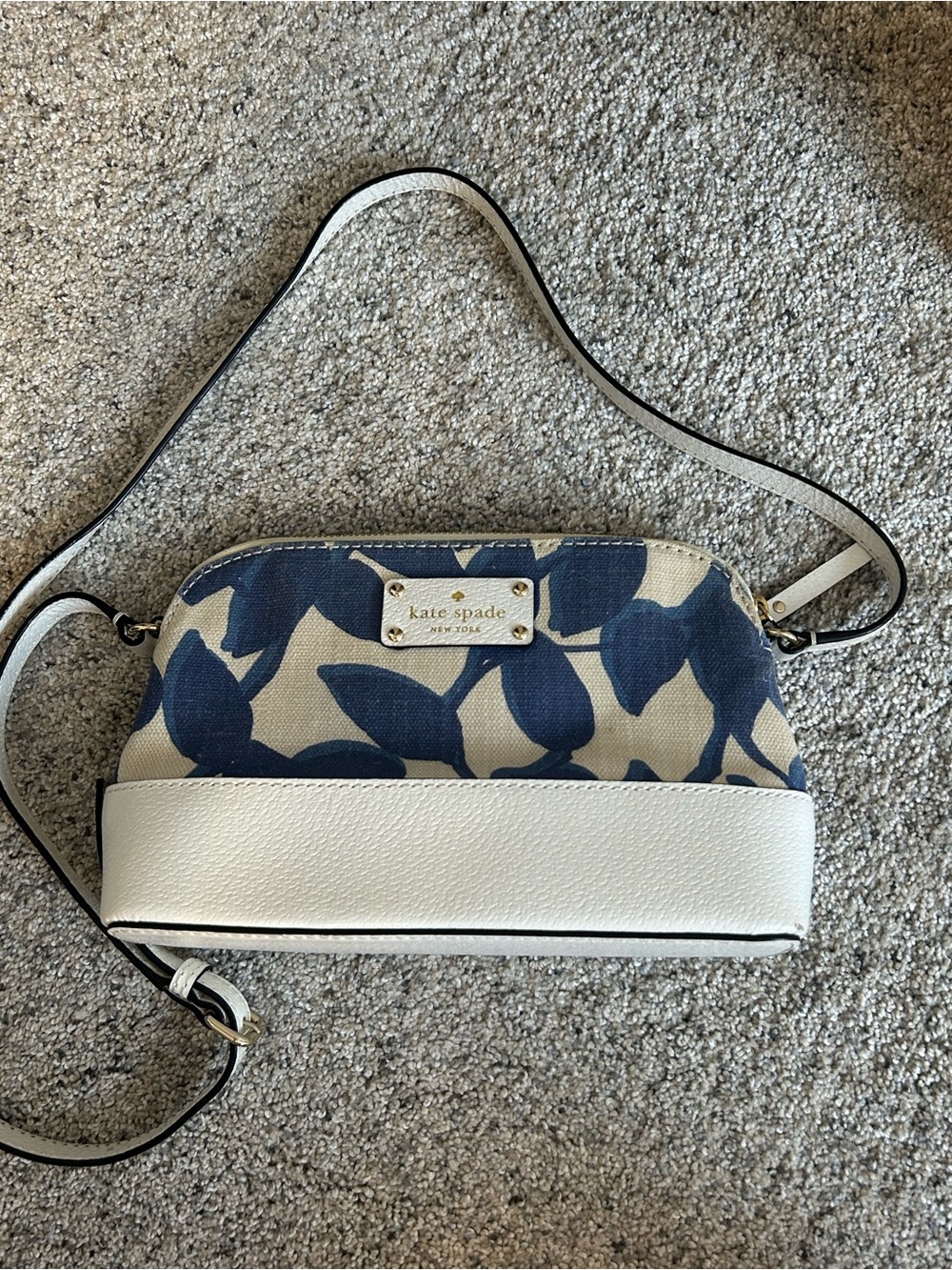 kate spade Navy Leaf Canvas and White Leather Adjustable Crossbody